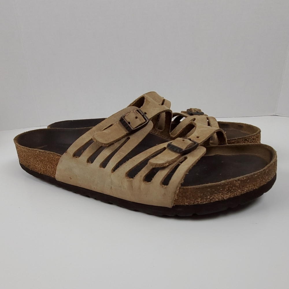 Birkenstock slip on two strips sandals shoes women brown size 41
